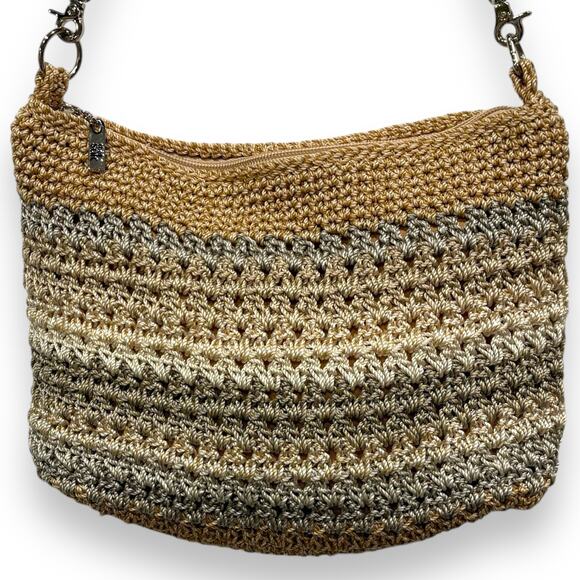 The Sak Cambria Striped Crocheted Boho Crossbody Purse Neutral Bag - Picture 3 of 7